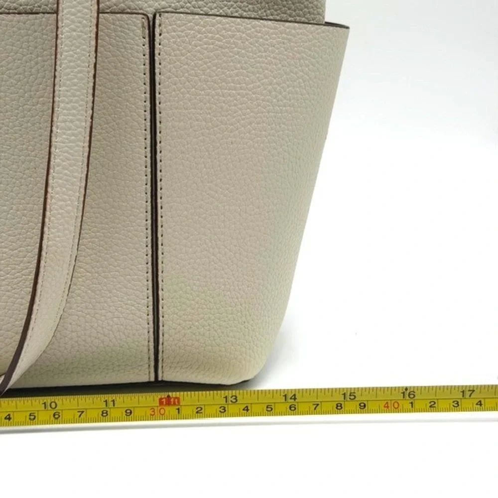 Anne Klein Women Cream Pebbled Faux Leather Zip Top Tote Bag Gold Hardware